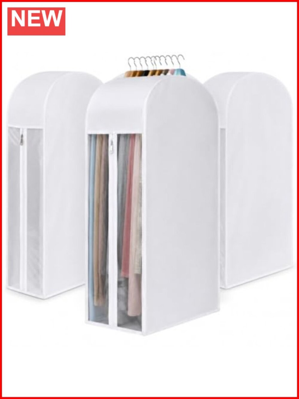 43 Inch Cotton Garment Bags Hanging Clothes Storage 3 Pack Breathable